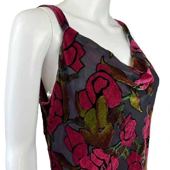 Vintage Bob Mackie Silk Blend Velour Floral Cowl Neck Top - Picture 7 of 10